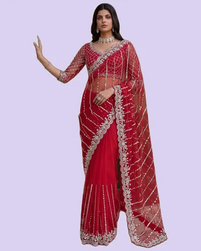 Regal Charm Handwork Embroidered Net Sarees