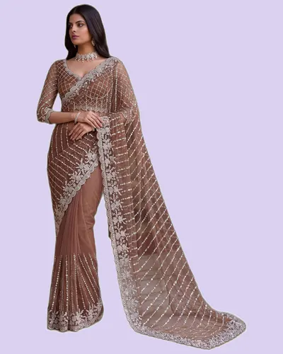Regal Charm Handwork Embroidered Net Sarees