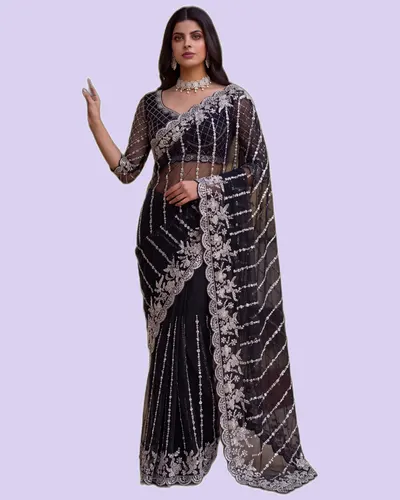 Regal Charm Handwork Embroidered Net Sarees