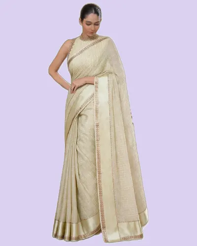 Elegant Gold Zari Border Check Classical Saree