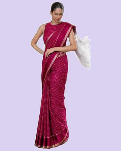 Elegant Gold Zari Border Check Classical Saree — image 4