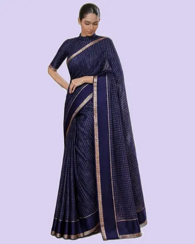 Elegant Gold Zari Border Check Classical Saree — image 3