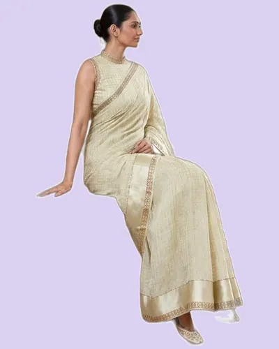 Elegant Gold Zari Border Check Classical Saree — image 4