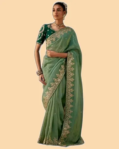 Gharana Modern Tradition Viscose Zari Tissue Sarees — image 4