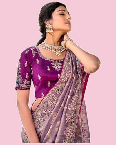 Festive Anaara Fancy Tissue Silk Embroidery Butti Sarees — image 3