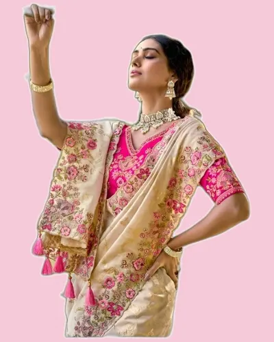 Festive Anaara Fancy Tissue Silk Embroidery Butti Sarees — image 2