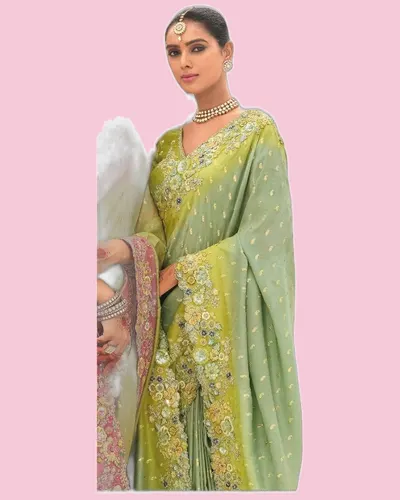Festive Anaara Fancy Tissue Silk Embroidery Butti Sarees — image 5