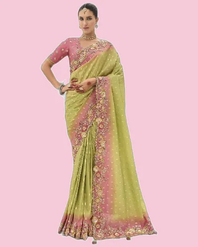 Festive Anaara Fancy Tissue Silk Embroidery Butti Sarees — image 3