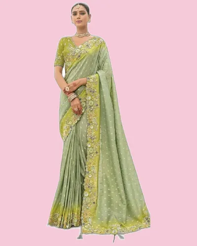 Festive Anaara Fancy Tissue Silk Embroidery Butti Sarees