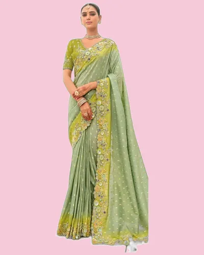 Festive Anaara Fancy Tissue Silk Embroidery Butti Sarees — image 4