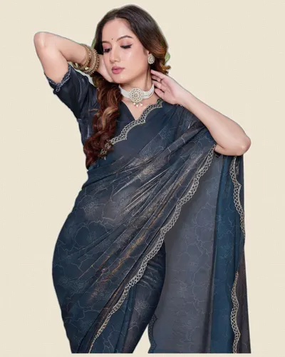 Heavy Hand Work Fendi Satin Silk Dual Tone Sarees — image 2