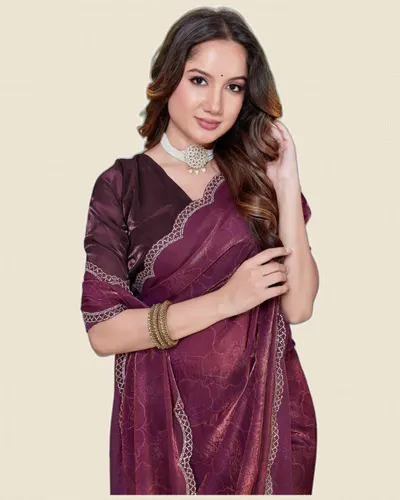 Heavy Hand Work Fendi Satin Silk Dual Tone Sarees — image 2