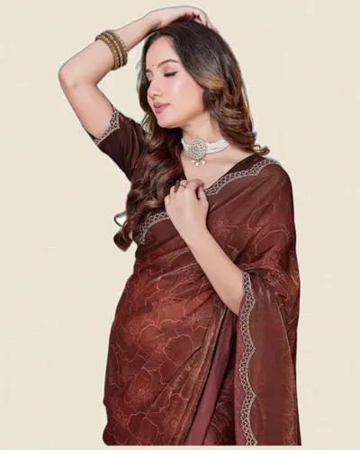 Heavy Hand Work Fendi Satin Silk Dual Tone Sarees — image 2