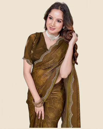 Heavy Hand Work Fendi Satin Silk Dual Tone Sarees — image 2