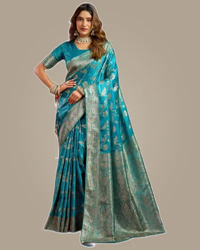 Rich Festive Look Sumona Satin Silk Swarovski Work Sarees — image 3