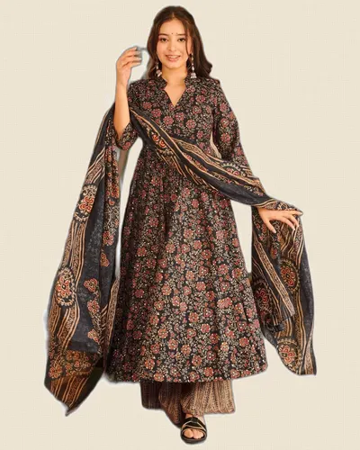 Long Flaired Maslin Heavy Work Digital Print  Dresses