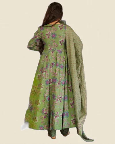 Long Flaired Maslin Heavy Work Digital Print  Dresses — image 3