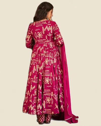 Long Flaired Maslin Heavy Work Digital Print  Dresses — image 3