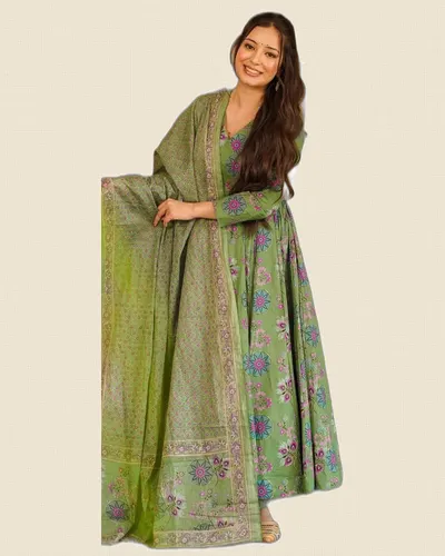 Long Flaired Maslin Heavy Work Digital Print  Dresses — image 2