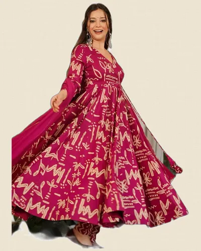 Long Flaired Maslin Heavy Work Digital Print  Dresses — image 2