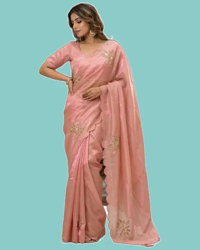 Soft Fandy Sattin Khatli Cut Dena Handwork Sarees