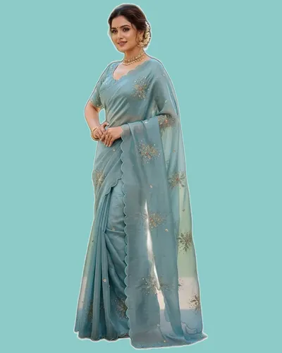 Soft Fandy Sattin Khatli Cut Dena Handwork Sarees