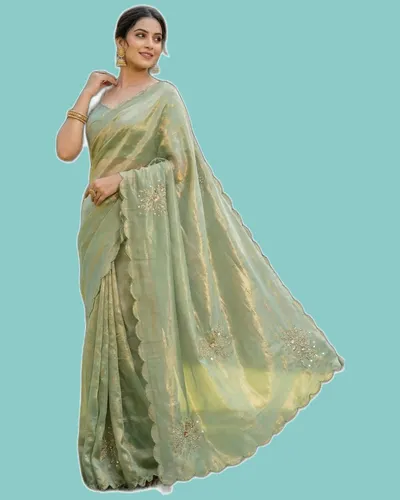 Soft Fandy Sattin Khatli Cut Dena Handwork Sarees