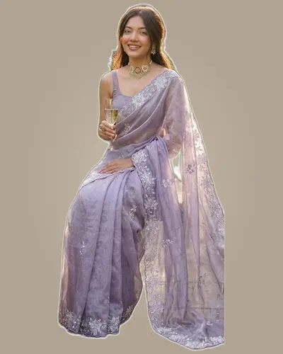 Fendy Sattin Silk Sequins Work Sarees — image 2