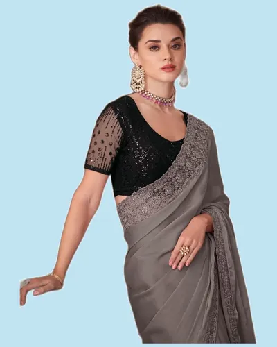 Moti Fancy Fabric Designer Border Sarees — image 2