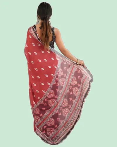 Elegant Festive Chinon Mirror Work Block Print Sarees — image 5