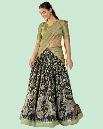 Festive Tasar Vichitra Lehenga Set
