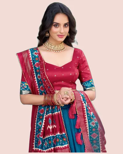 Festive Season Tussar Silk  Patola Print Lehengas — image 2