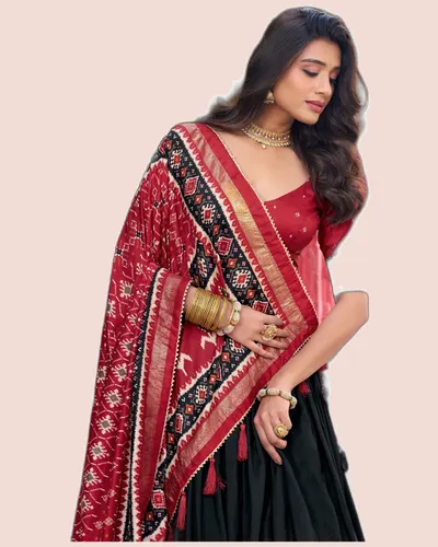 Festive Season Tussar Silk  Patola Print Lehengas — image 2