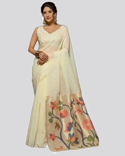 Sukanya Linen Sequience Jacquard Pallu Pom-Pom Sarees