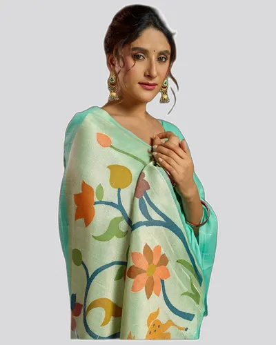 Sukanya Linen Sequience Jacquard Pallu Pom-Pom Sarees — image 2