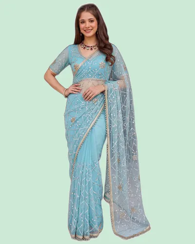Designer Net Heavy Embroidery Work Sarees Saree