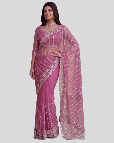 Regal Charm Beads Handwork Embroidered Sarees — image 3
