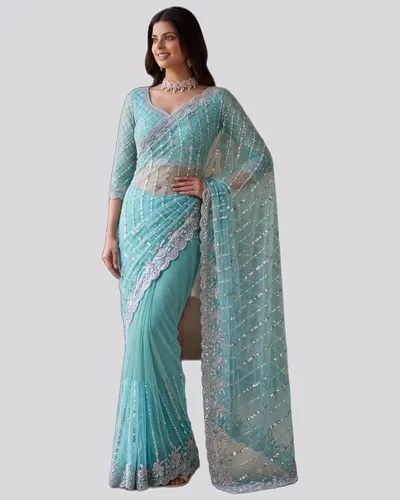 Regal Charm Beads Handwork Embroidered Sarees — image 3