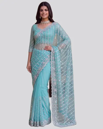 Regal Charm Beads Handwork Embroidered Sarees — image 5