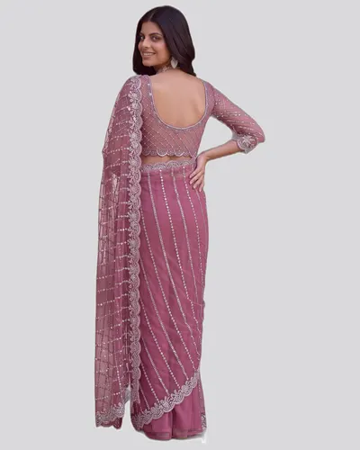 Regal Charm Beads Handwork Embroidered Sarees — image 4
