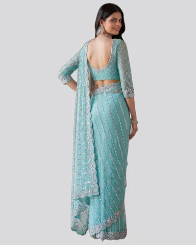 Regal Charm Beads Handwork Embroidered Sarees — image 4
