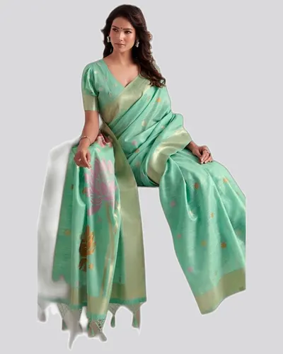 Wonderful Soft Linen Jacquard Broad Pallu Sarees — image 5