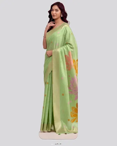 Wonderful Soft Linen Jacquard Broad Pallu Sarees — image 4