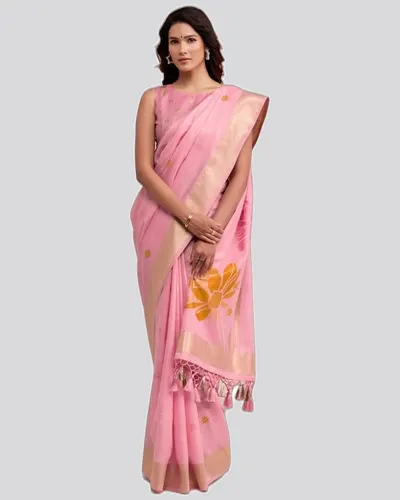 Wonderful Soft Linen Jacquard Broad Pallu Sarees