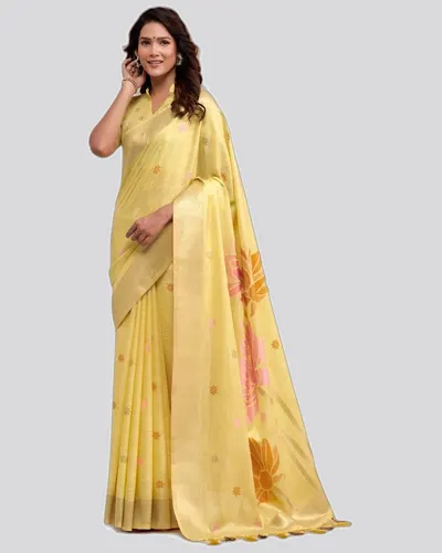 Wonderful Soft Linen Jacquard Broad Pallu Sarees