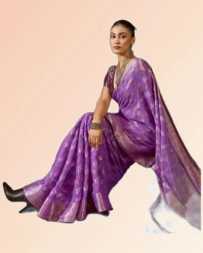 Traditional Weaves Hand-dyed Khaddi Georgette Sarees  — image 4