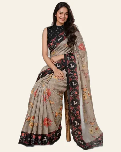 Light Weight Kota Chex Fabric  Print Sarees — image 2