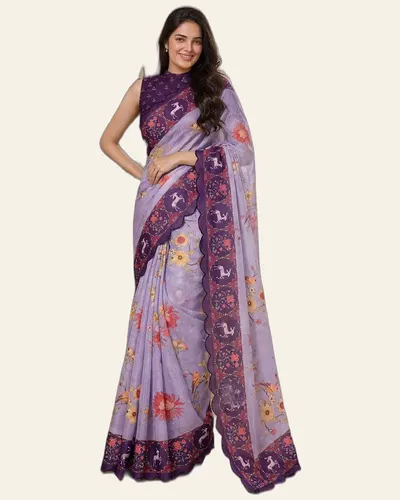 Light Weight Kota Chex Fabric  Print Sarees