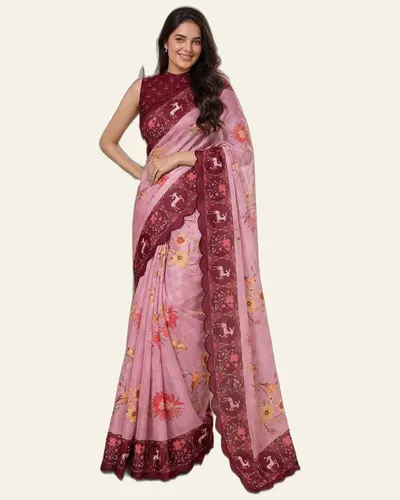 Light Weight Kota Chex Fabric  Print Sarees
