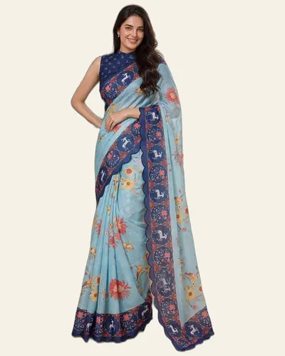Light Weight Kota Chex Fabric  Print Sarees
